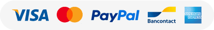 Méthodes de paiement acceptées : logos Visa, Mastercard, PayPal, Bancontact et American Express